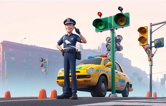 Traffic Police on Duty Stunning 3D Character Design Art Illustration